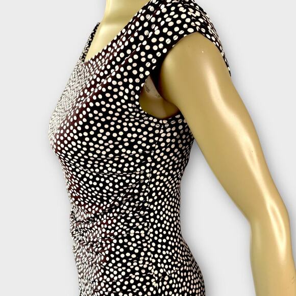 Enfocus Studio Sleeveless Polka Dot Dress Ruched Stretchy Size 12 Brown White - Picture 8 of 15